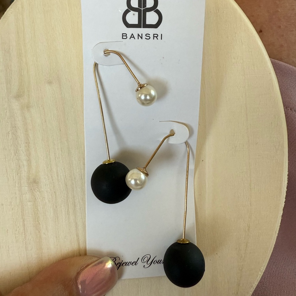 Black and Gold Pearl Accent Earrings